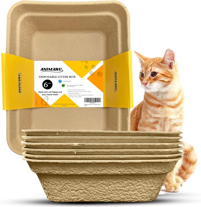 Animaru Disposable Litter Boxes (Brown, Large 6-Pack) - Image 1